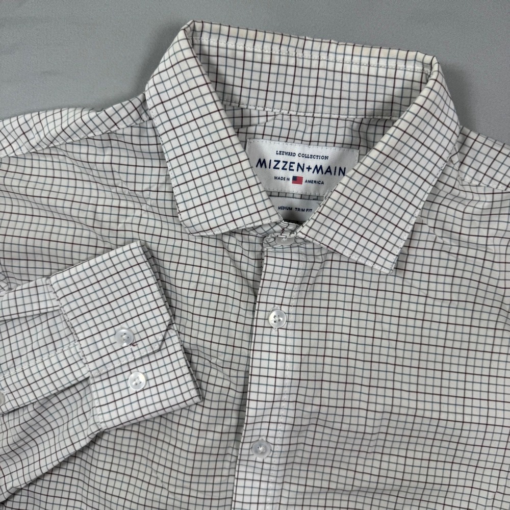Mizzen + Main Leeward Collection Plaid Button Up Dress Shirt‎ Men's Med Trim Fit